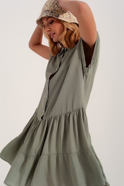 Q2 Tiered hem shirt dress in green