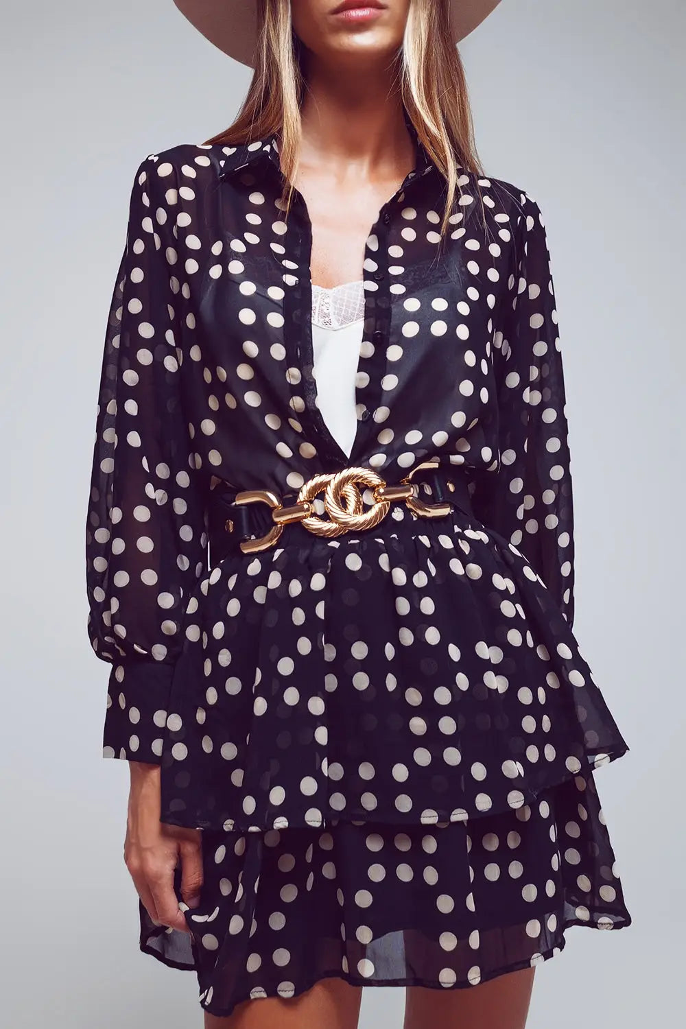 Tiered Mini Skirt in Black and Cream Polka Dots - Skirts