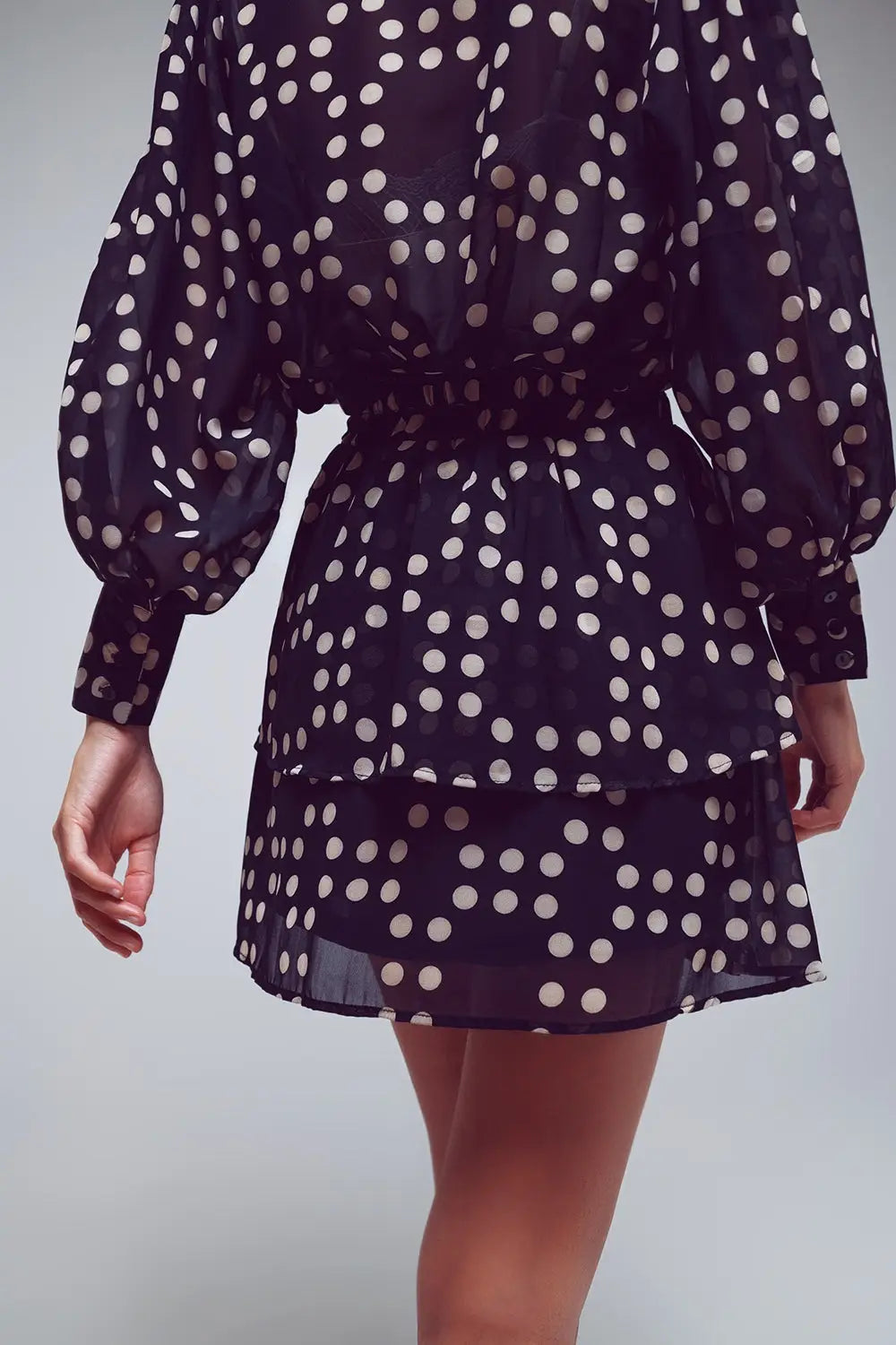 Tiered Mini Skirt in Black and Cream Polka Dots - Skirts