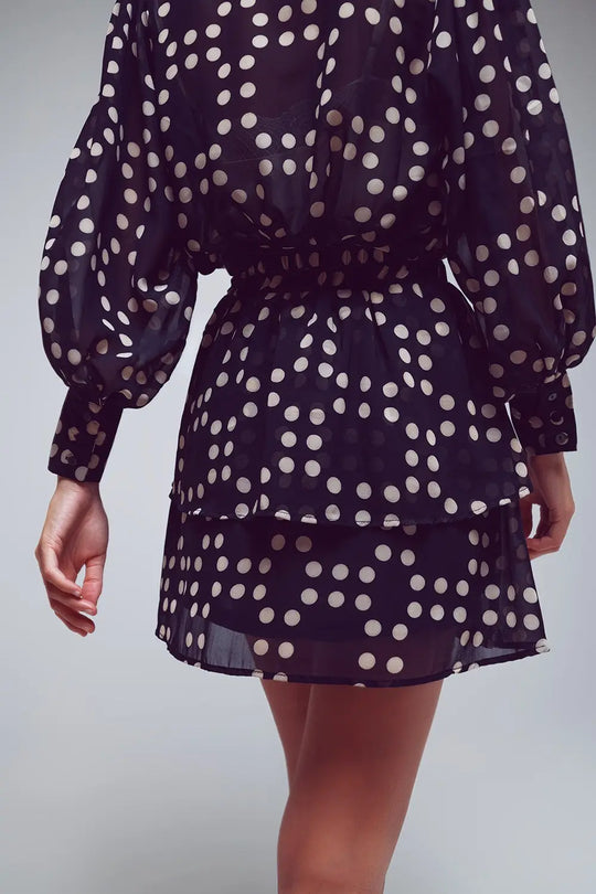 Tiered Mini Skirt in Black and Cream Polka Dots - Skirts