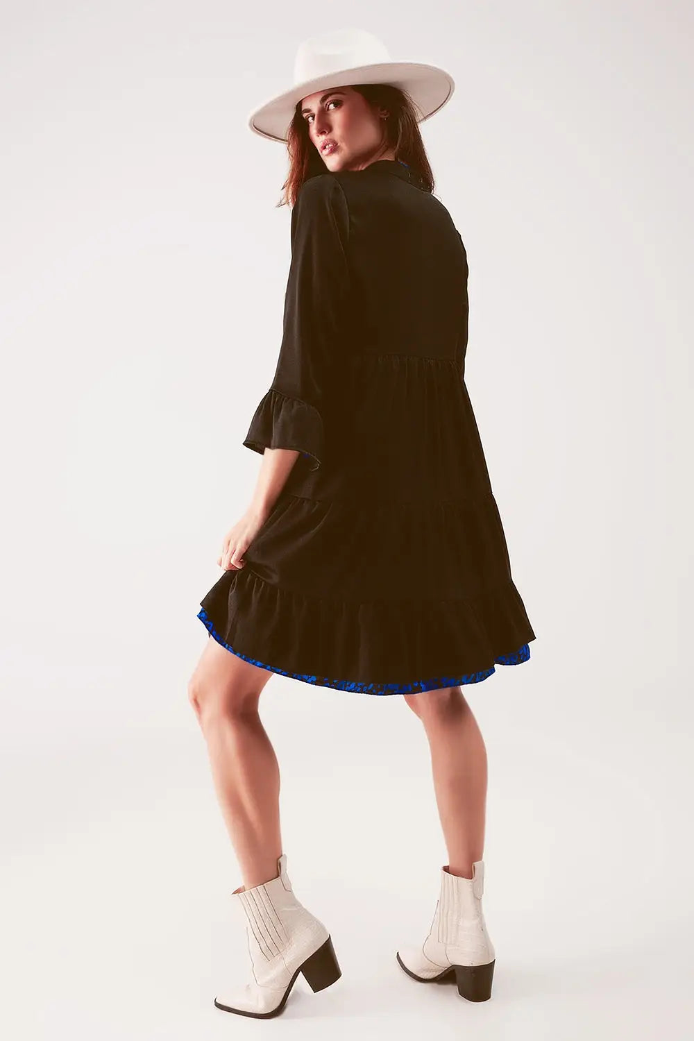 Tiered smock mini dress in black - Dresses