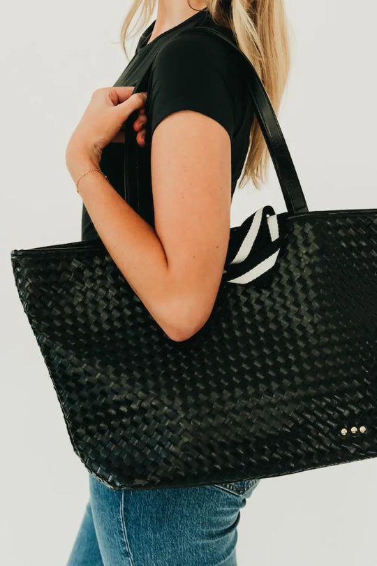 Woven Tiffany Organizer Tote Bag - Black - Tote Bag