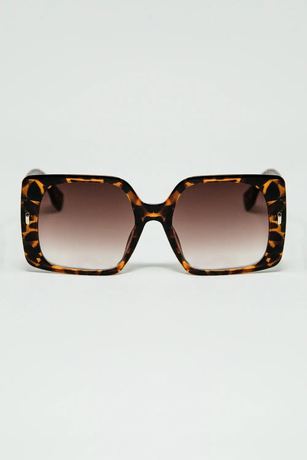 Q2 tiger print square sunglasses with gold detail on the side