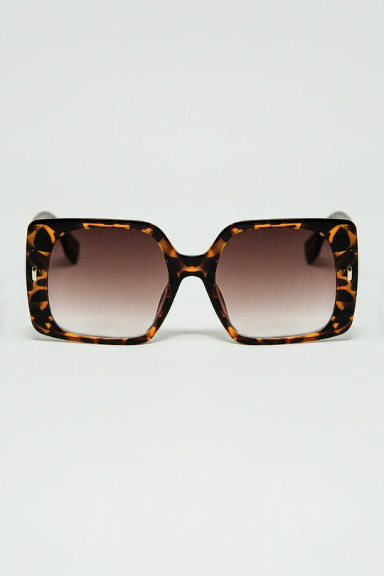 Q2 tiger print square sunglasses with gold detail on the side