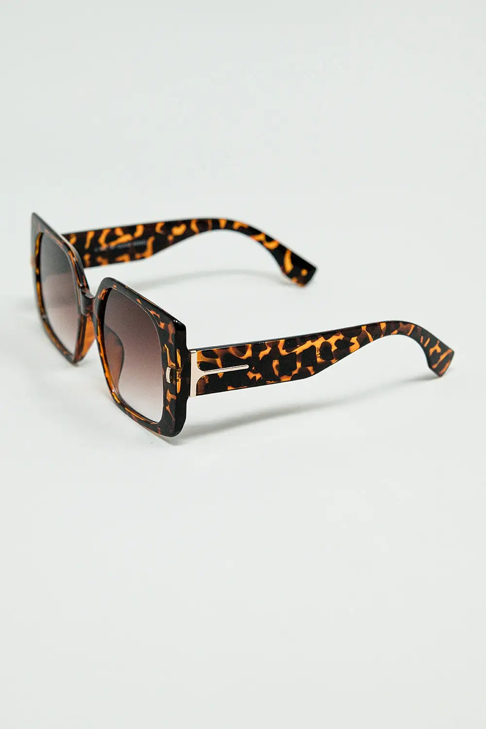 tiger print square sunglasses with gold detail on the side - One Size / Brown