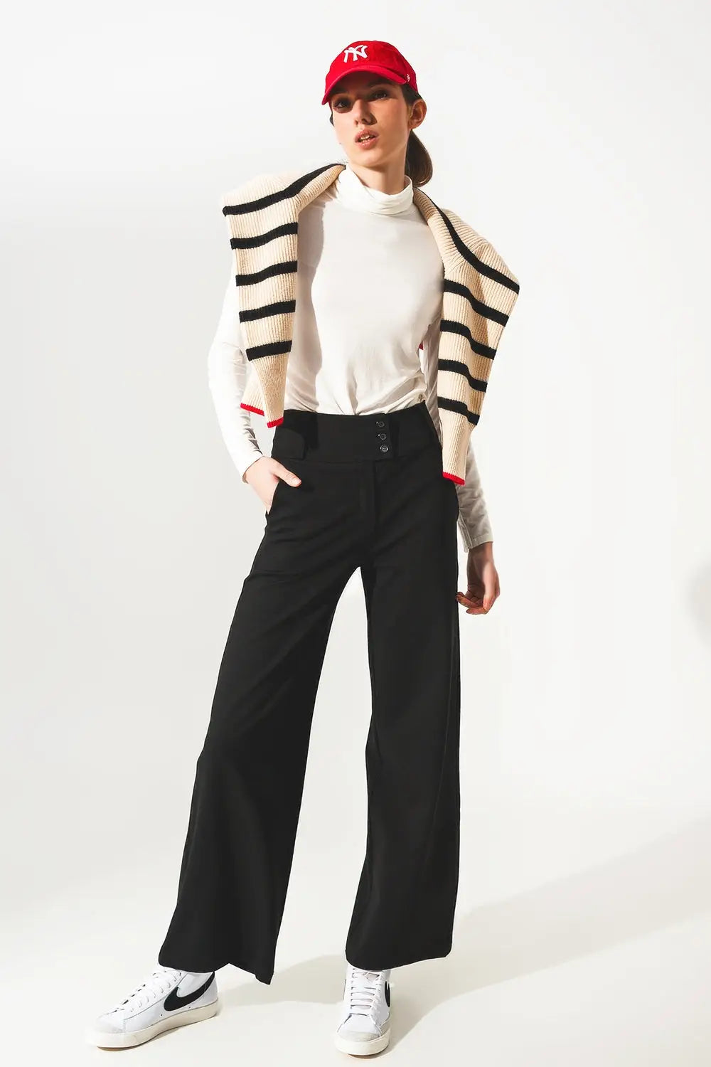 Top à col haut tissu modal et à manches longues en creme - Tops