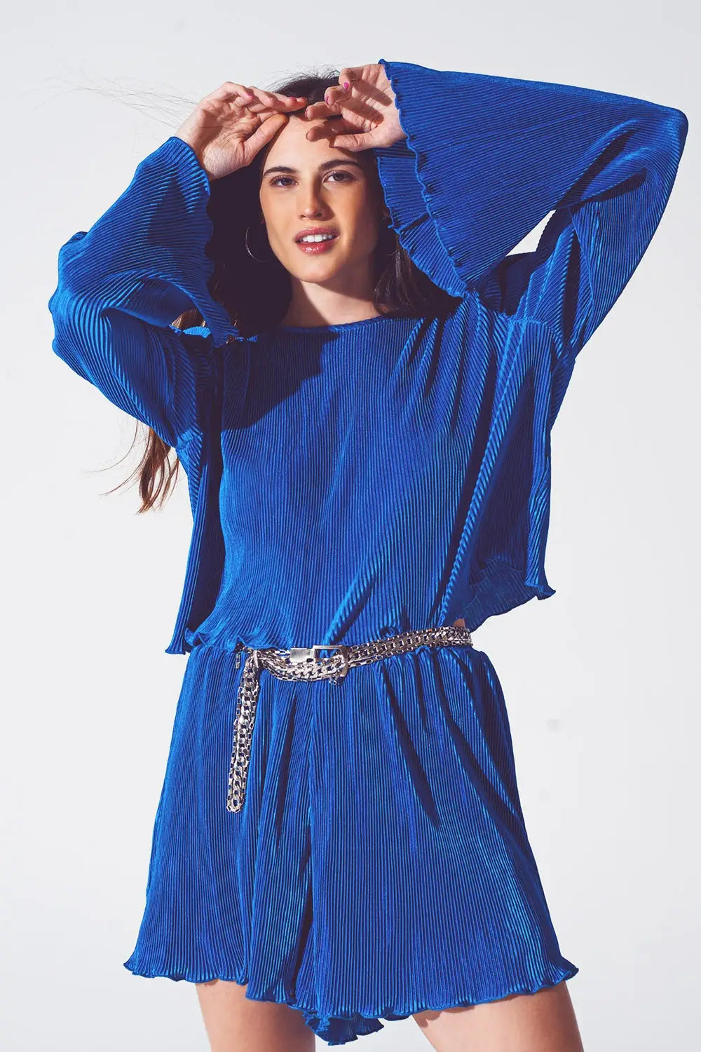 Top à col rond plissé en bleu - Tops