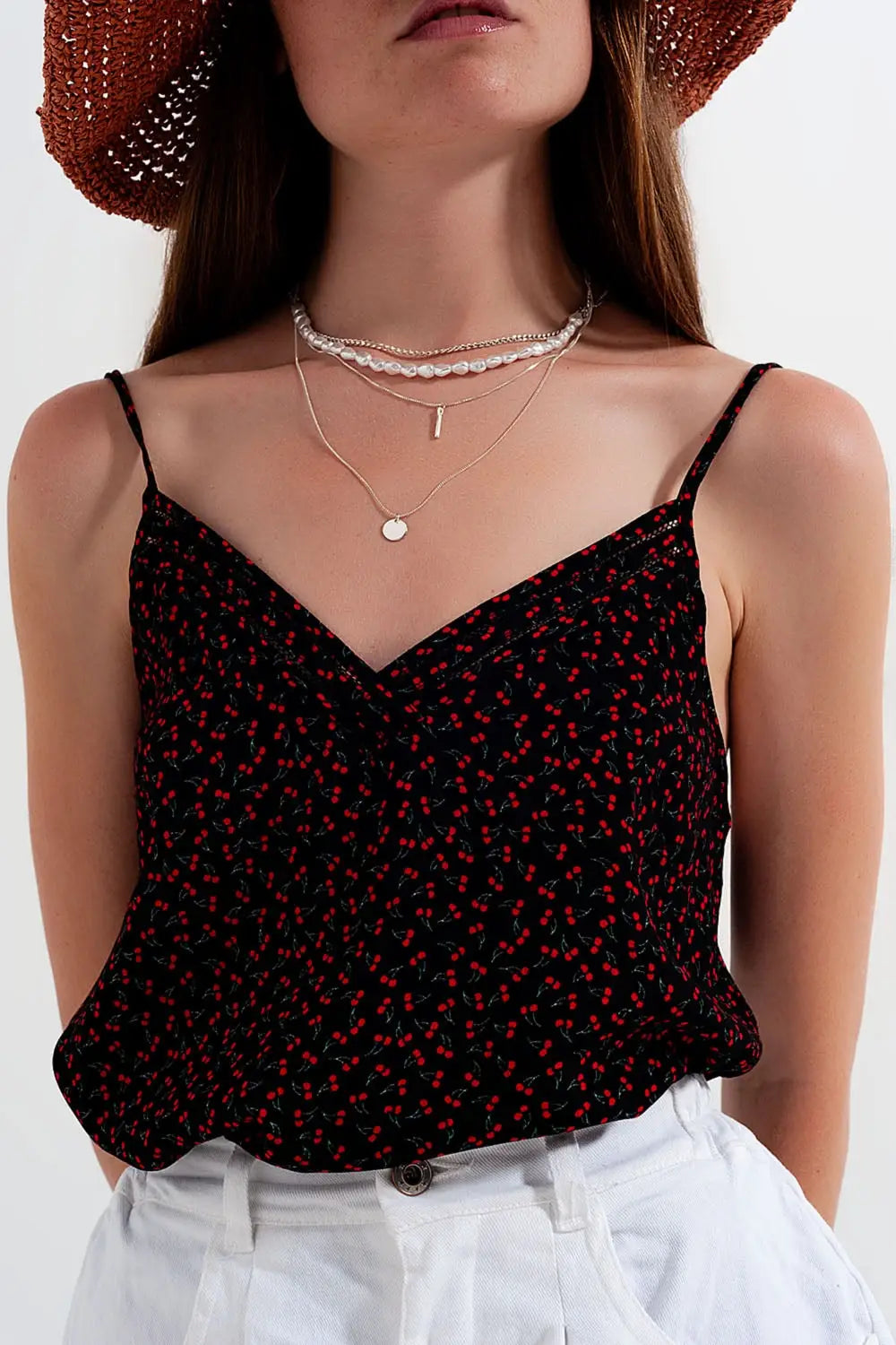 Top à motif cerise noir - Tops