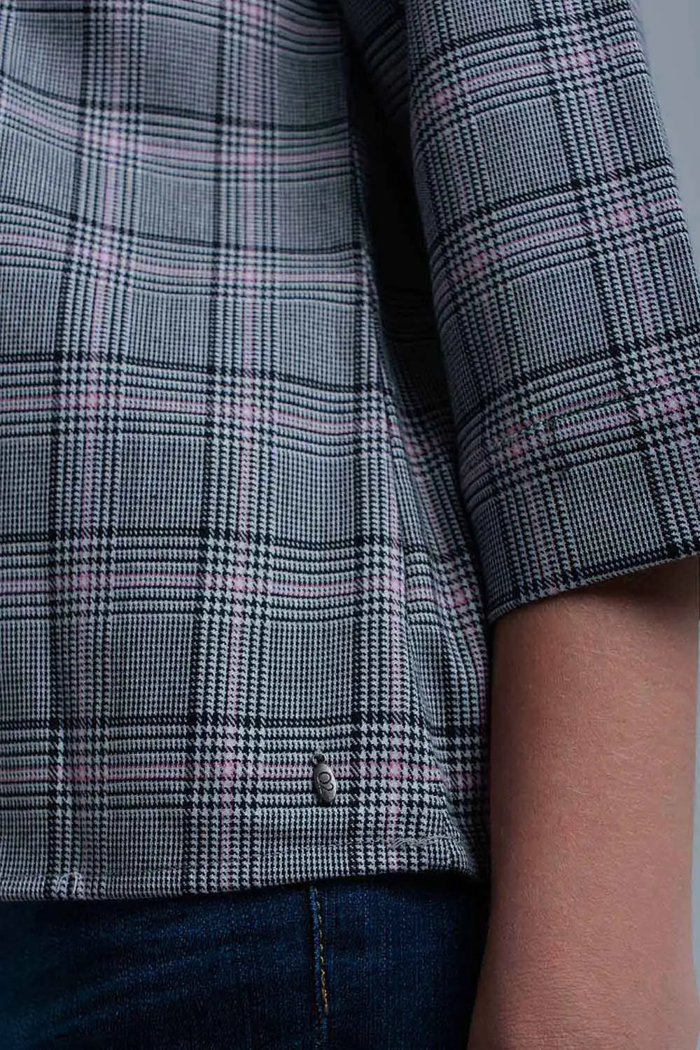Top à motif tartan rose avec rubans - Tee-Shirt