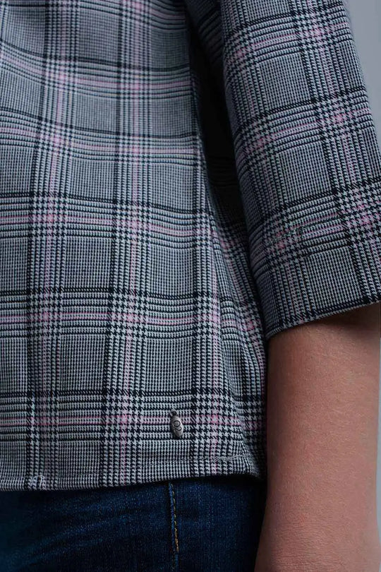 Top à motif tartan rose avec rubans - Tee-Shirt