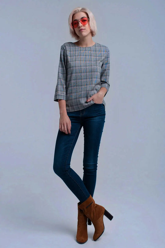 Top à motif tartan rose avec rubans - Tee-Shirt