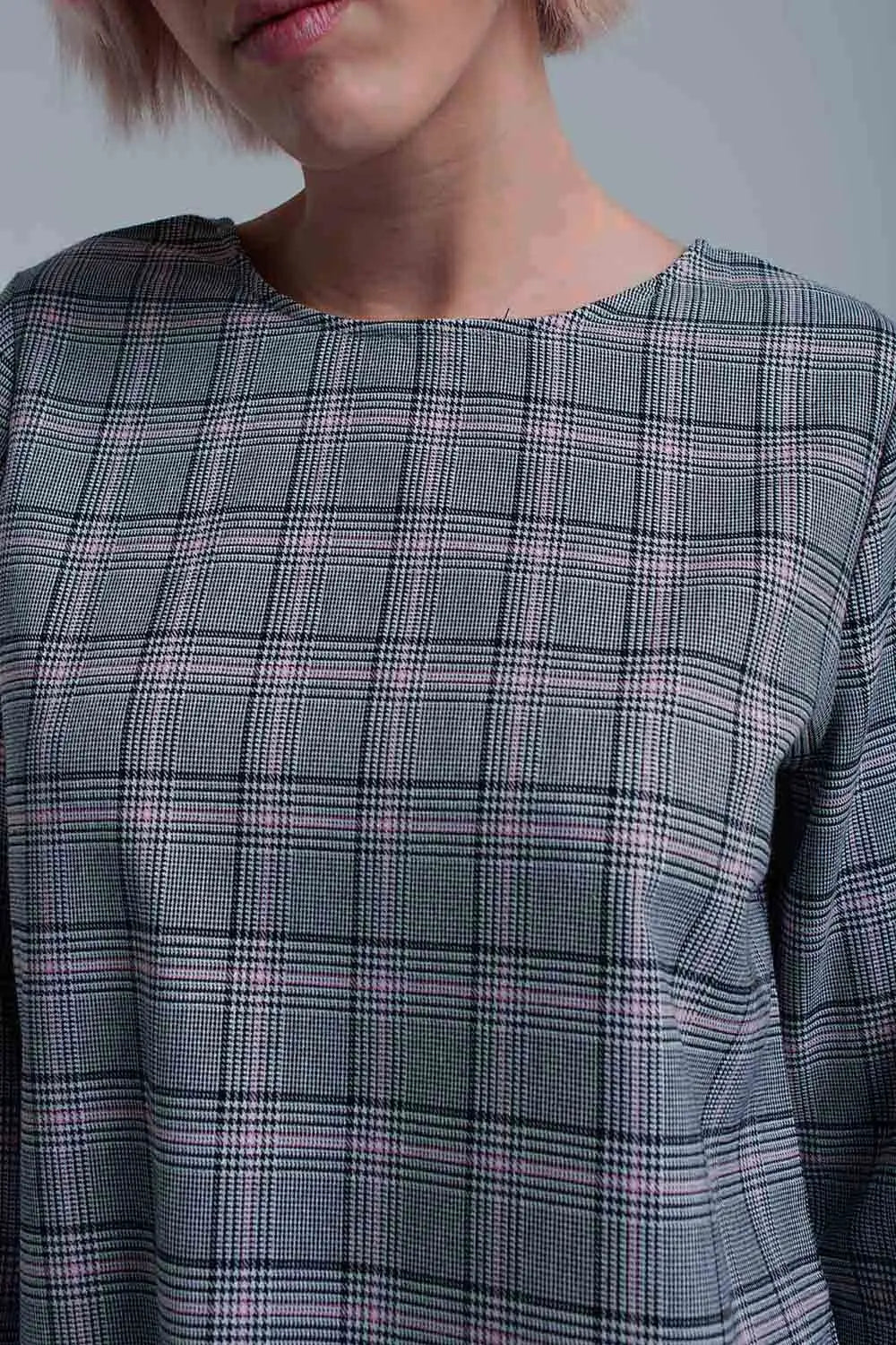 Top à motif tartan rose avec rubans - Tee-Shirt