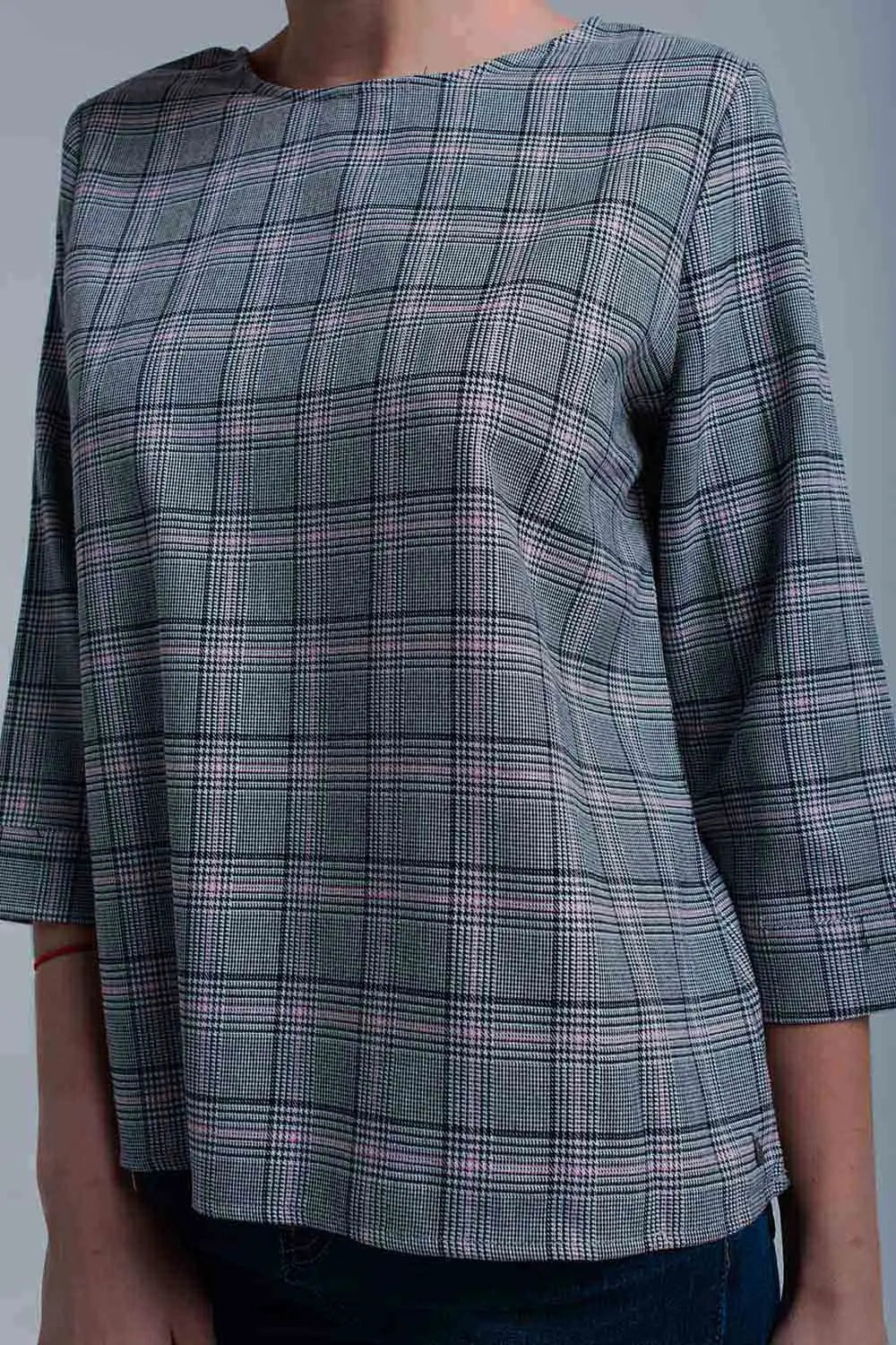 Top à motif tartan rose avec rubans - Tee-Shirt