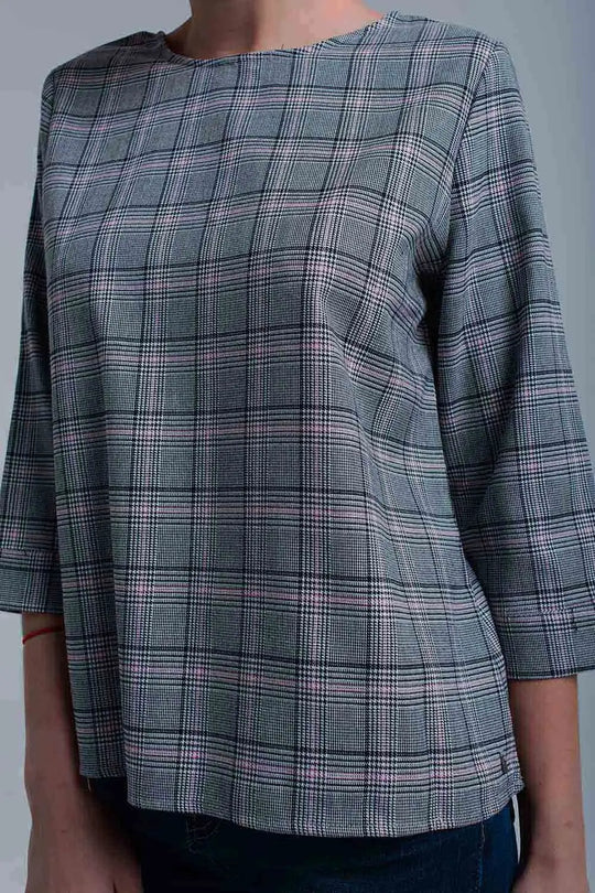 Top à motif tartan rose avec rubans - Tee-Shirt