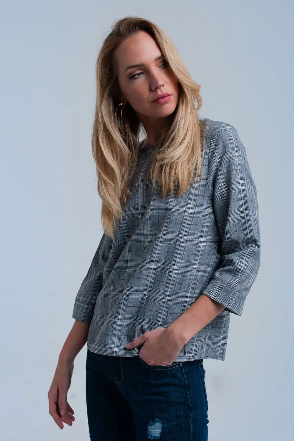 Top à motif tartan violet avec rubans - Tee-Shirt