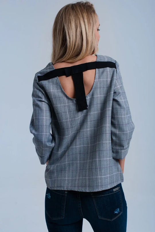 Top à motif tartan violet avec rubans - Tee-Shirt