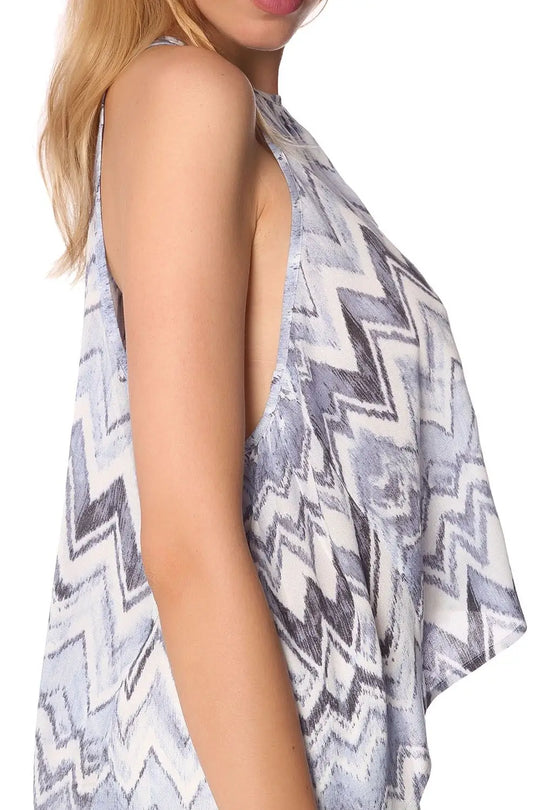 Top à ourlet asymétrique et imprimé zigzag bleu - Tee-Shirt