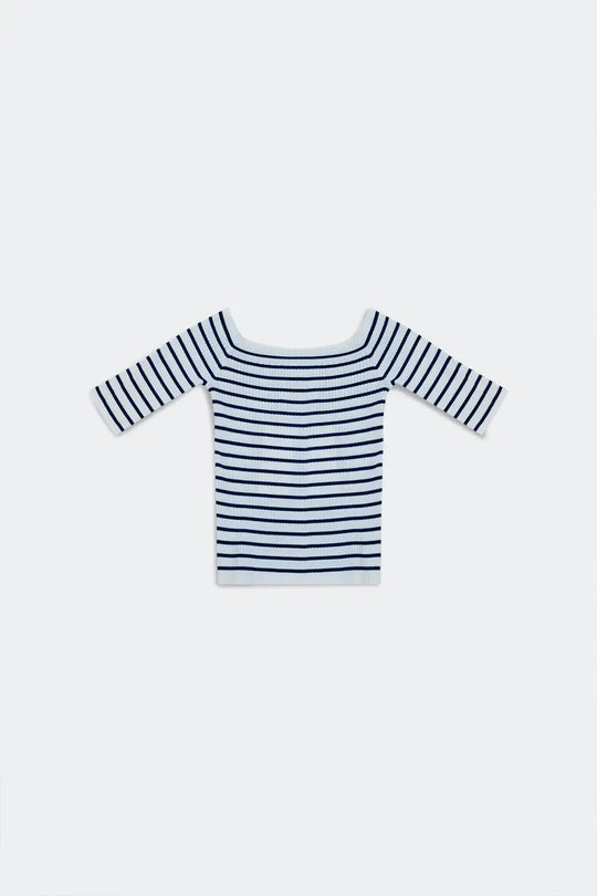 Top à rayures à encolure Bardot marine - Pulls