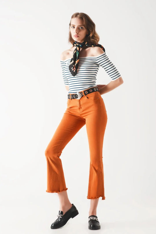 Top à rayures à encolure Bardot marine - Pulls