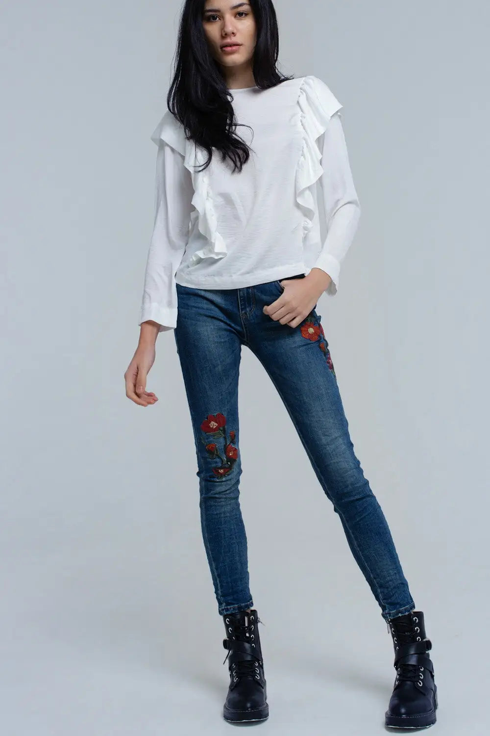 Top à volants en crème - Tee-Shirt
