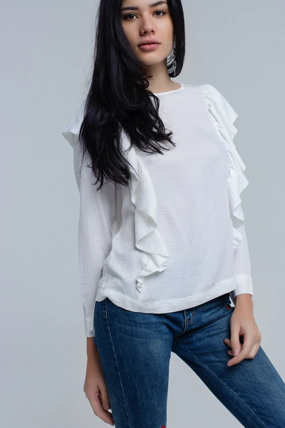 Top à volants en crème - Tee-Shirt