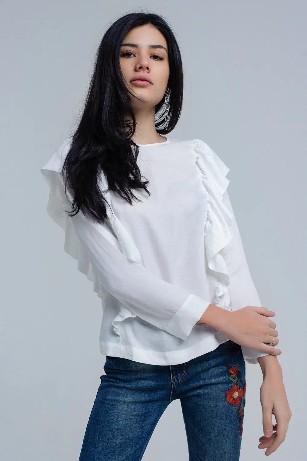 Top à volants en crème - Tee-Shirt