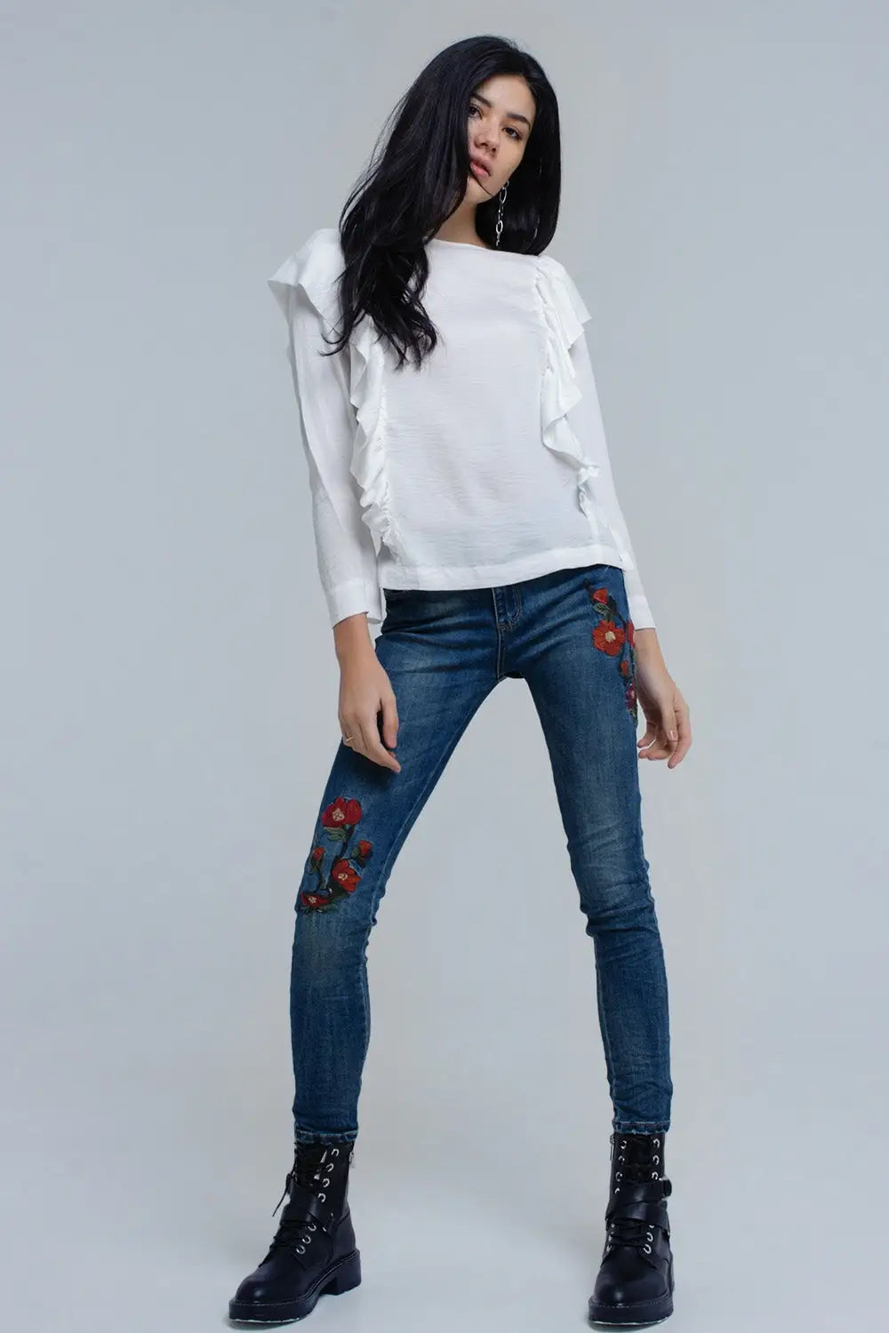 Top à volants en crème - Tee-Shirt