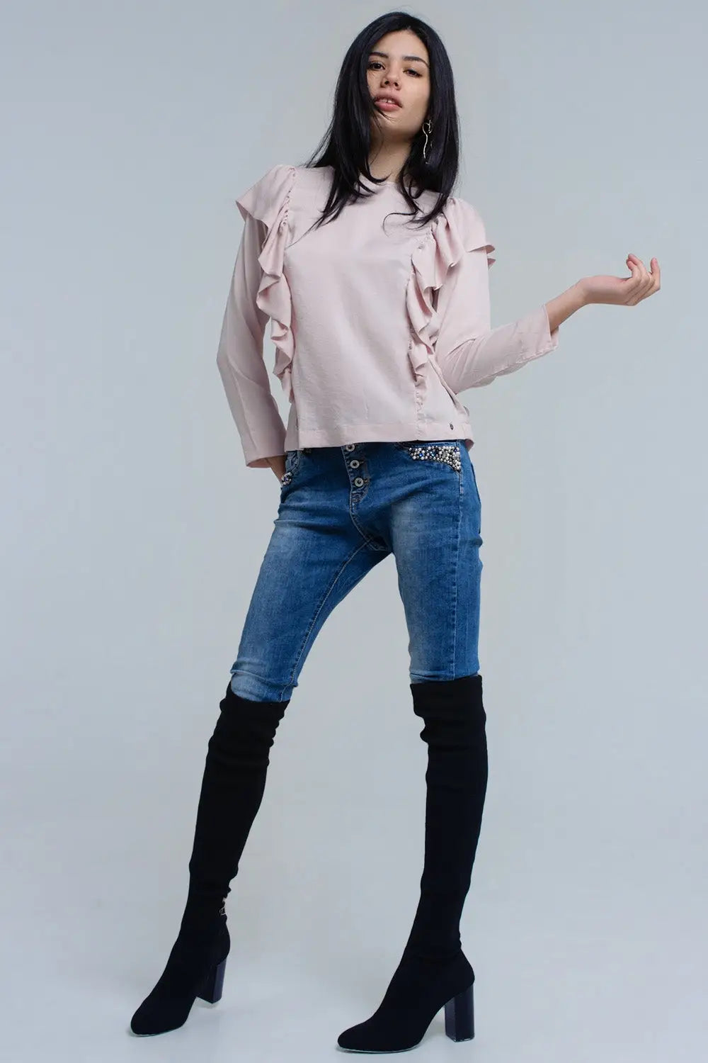 Top à volants en rose pâle - Tee-Shirt