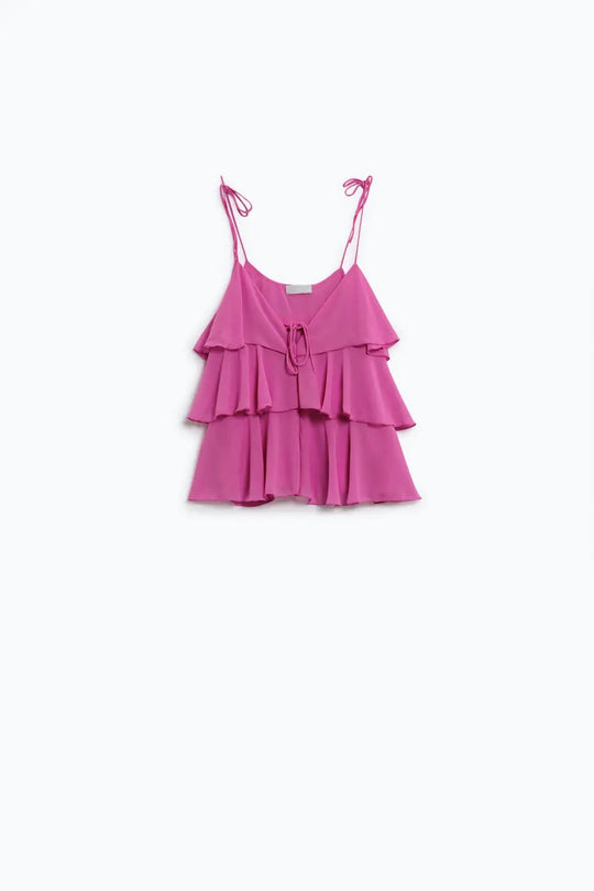 Top à volants et fines bretelles Fuchsia - Tops
