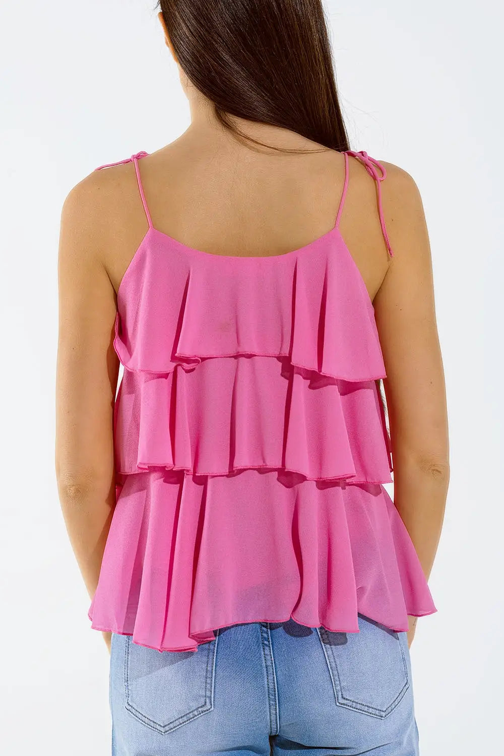 Top à volants et fines bretelles Fuchsia - Tops