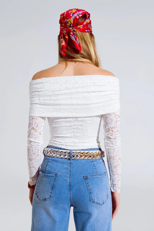 Top asymétrique bodycon en dentelle blanche - Tops