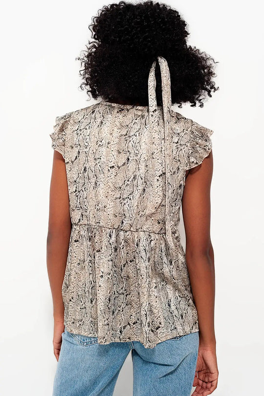 Top avec imprimé serpent et manches à volants - Tops
