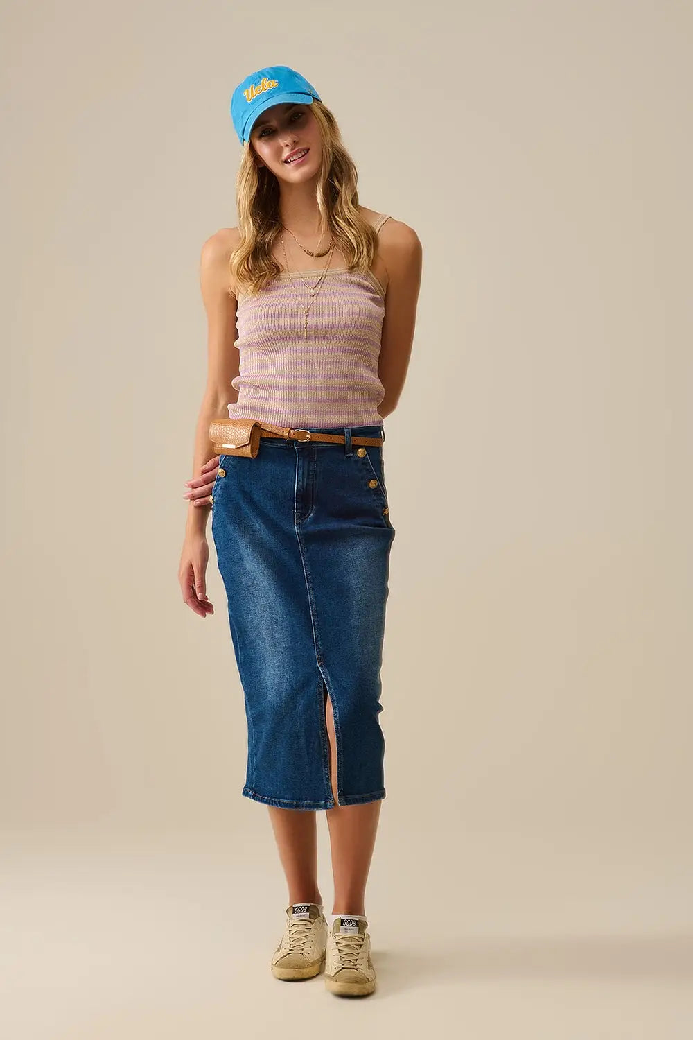top beige avec rayures et bretelles lilas - Tops