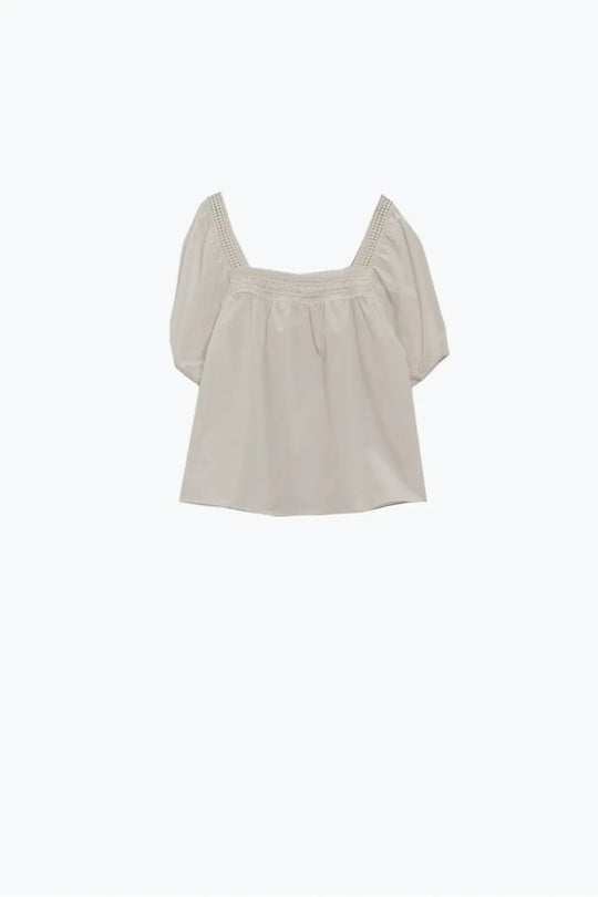 Top blanc à encolure carrée et manches courtes - Tops