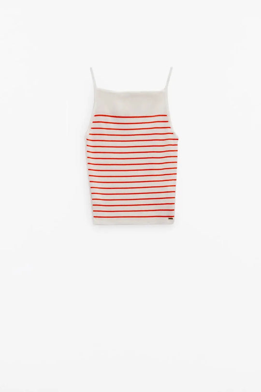 Top blanc à rayures orange et fines bretelles - Tops