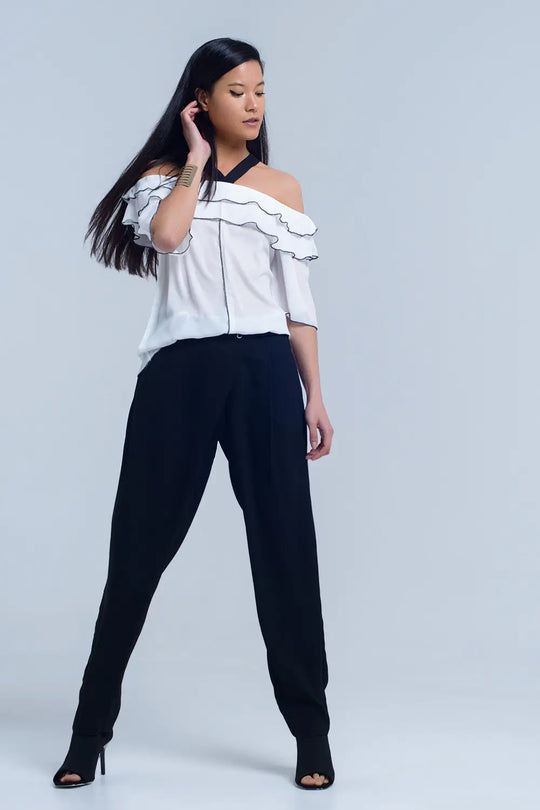 Top blanc avec bordure contrastante noire - Tee-Shirt