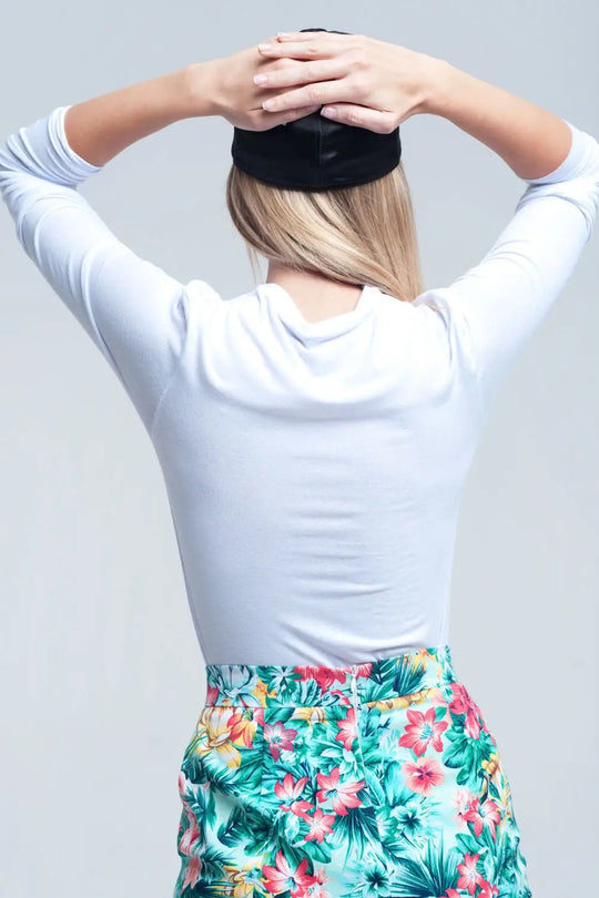 Top blanc col mi-haut et manches longues - Tops