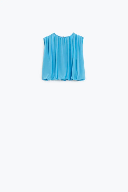Top bleu à motifs froncés - Tops