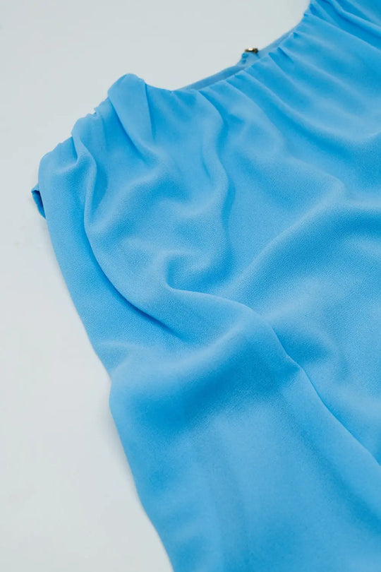 Top bleu à motifs froncés - Tops