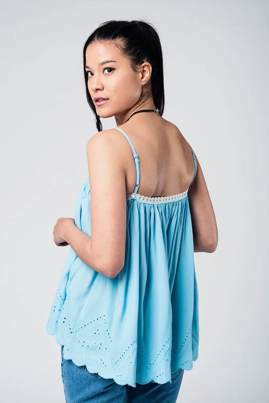 Top bleu avec détails en crochet - Tee-Shirt