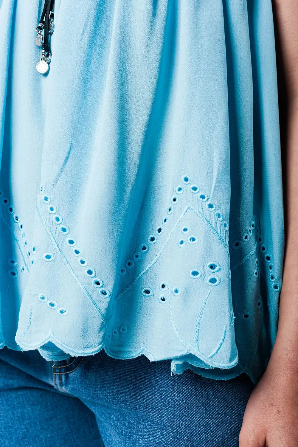 Top bleu avec détails en crochet - Tee-Shirt