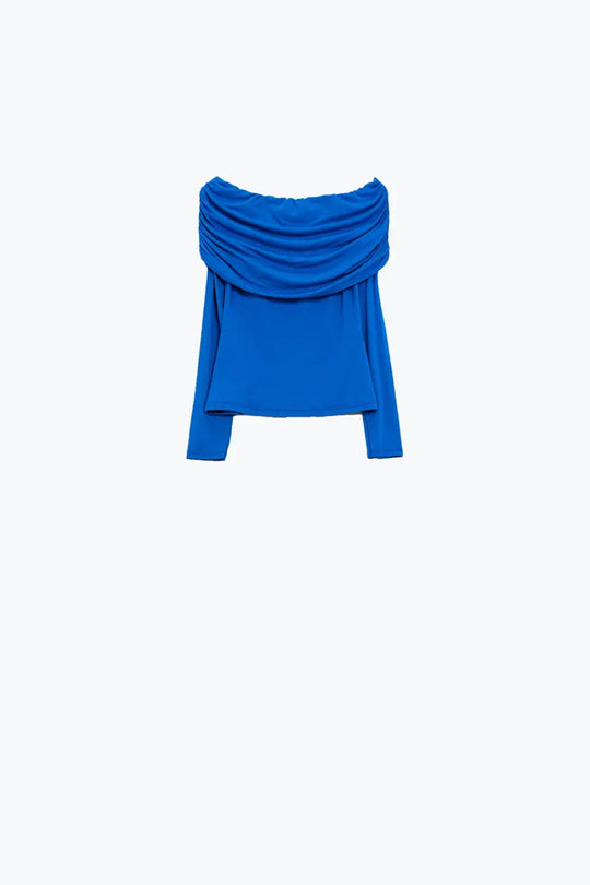 Top bodycon à épaules dénudées en bleu - Tops