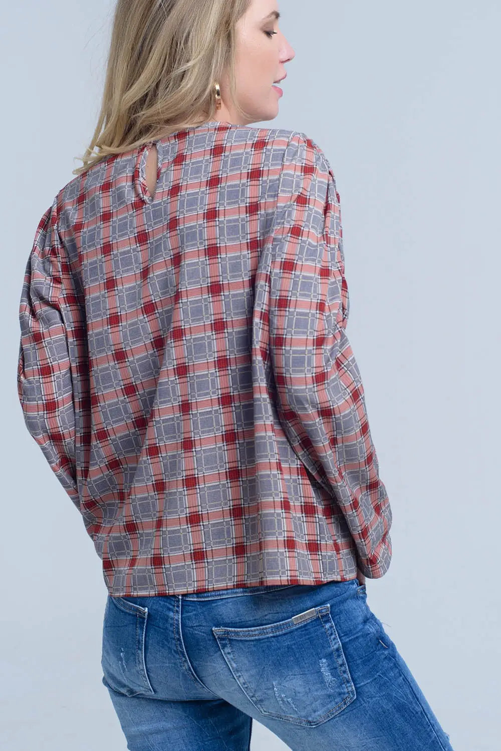Top bordeaux avec imprimé à carreaux - Tee-Shirt