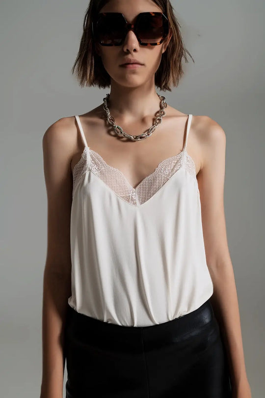 Top cami à dentelle en crème - Tops