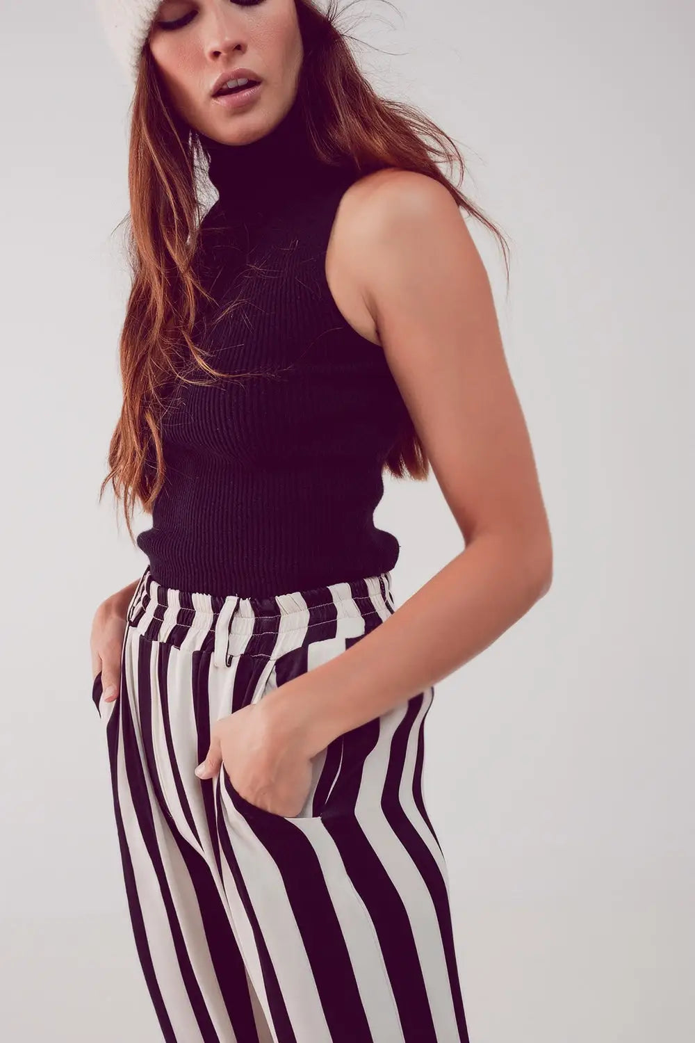 Top col montant en maille noir - Pulls