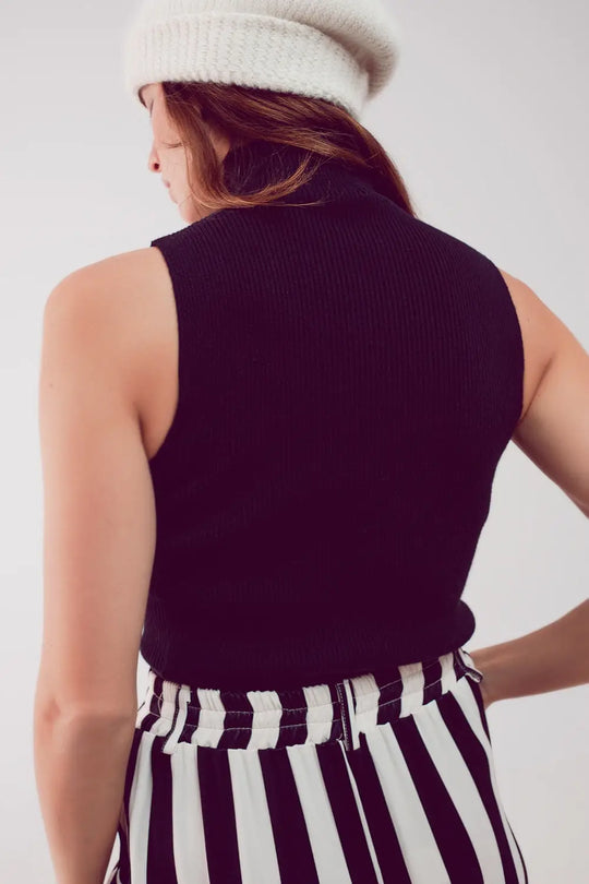 Top col montant en maille noir - Pulls