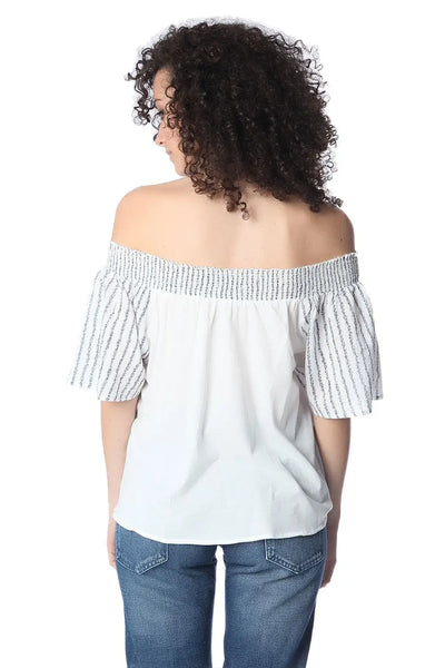 Navy boho off the shoulder top - Shirts