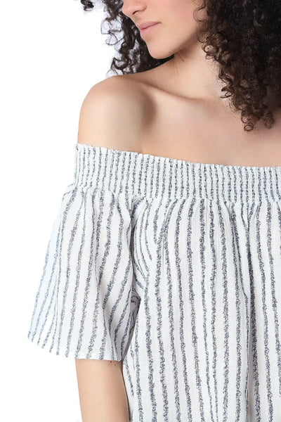 Navy boho off the shoulder top - Shirts