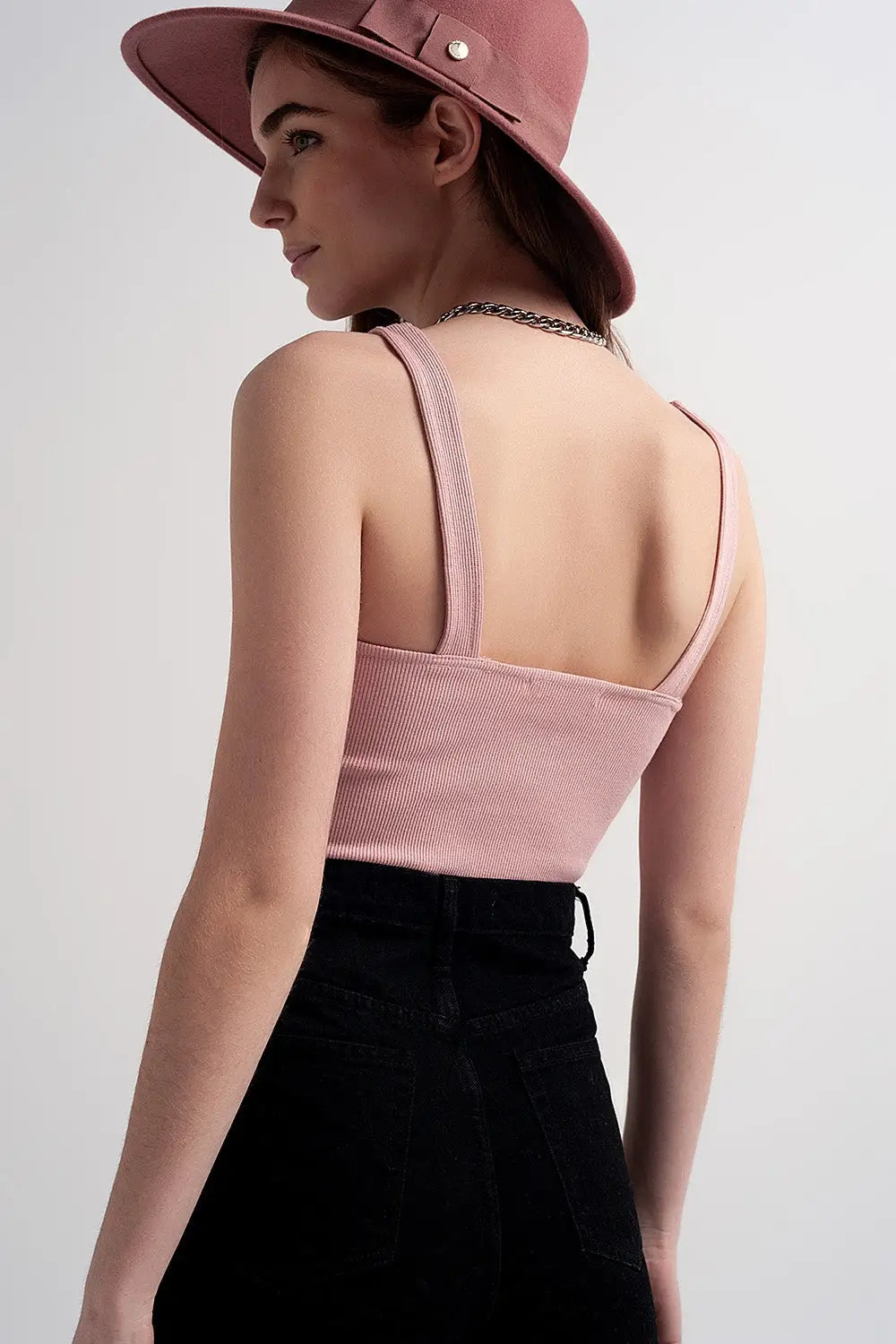Top côtelé à encolure carrée Blush - Tops