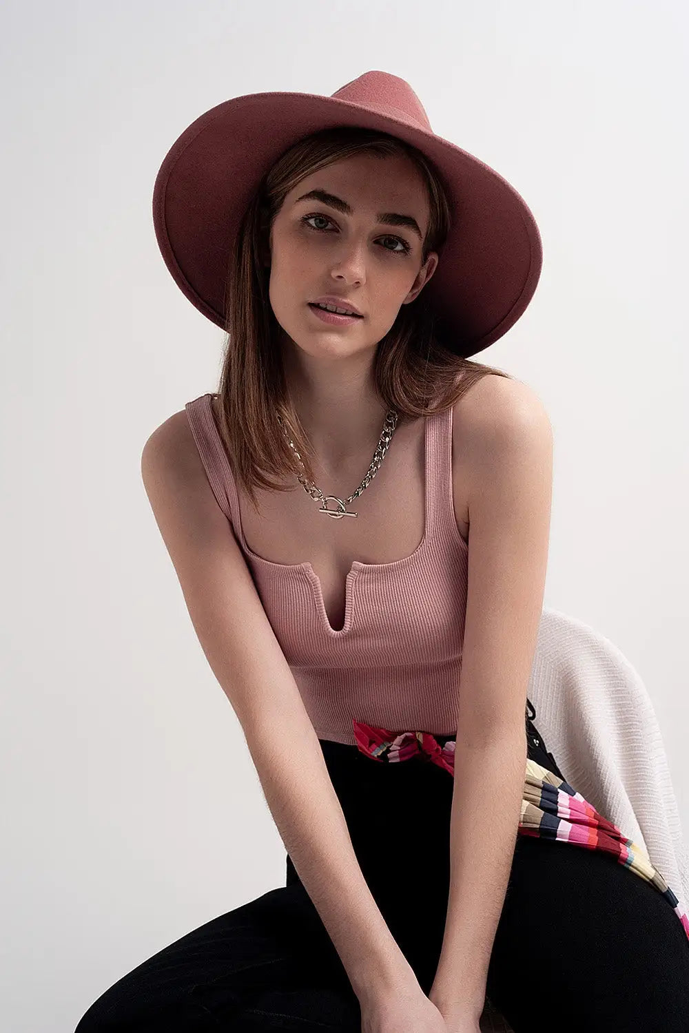 Top côtelé à encolure carrée Blush - Tops